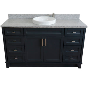 61" Single sink vanity in Dark Gray finish and Gray granite and round sink - 400700-61S-DG-GYRD
