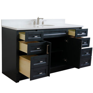 61" Single sink vanity in Dark Gray finish and White quartz and oval sink - 400700-61S-DG-WEO