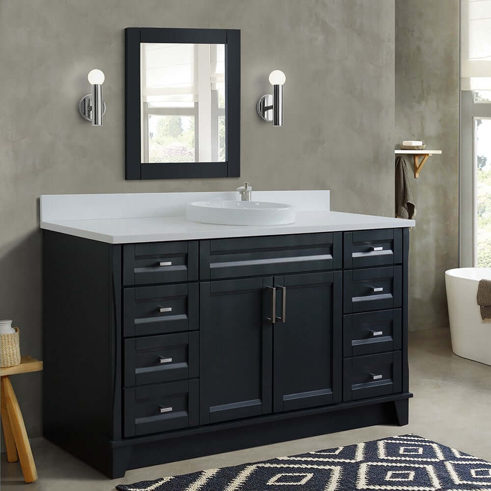 61" Single sink vanity in Dark Gray finish and White quartz and round sink - 400700-61S-DG-WERD