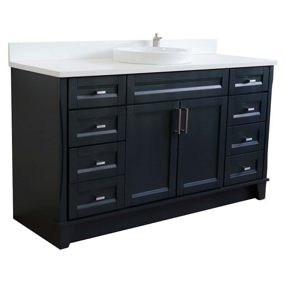 61" Single sink vanity in Dark Gray finish and White quartz and round sink - 400700-61S-DG-WERD