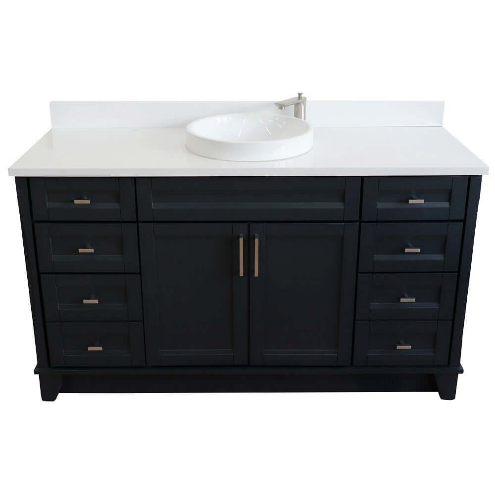 61" Single sink vanity in Dark Gray finish and White quartz and round sink - 400700-61S-DG-WERD