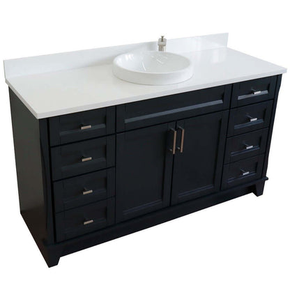 61" Single sink vanity in Dark Gray finish and White quartz and round sink - 400700-61S-DG-WERD