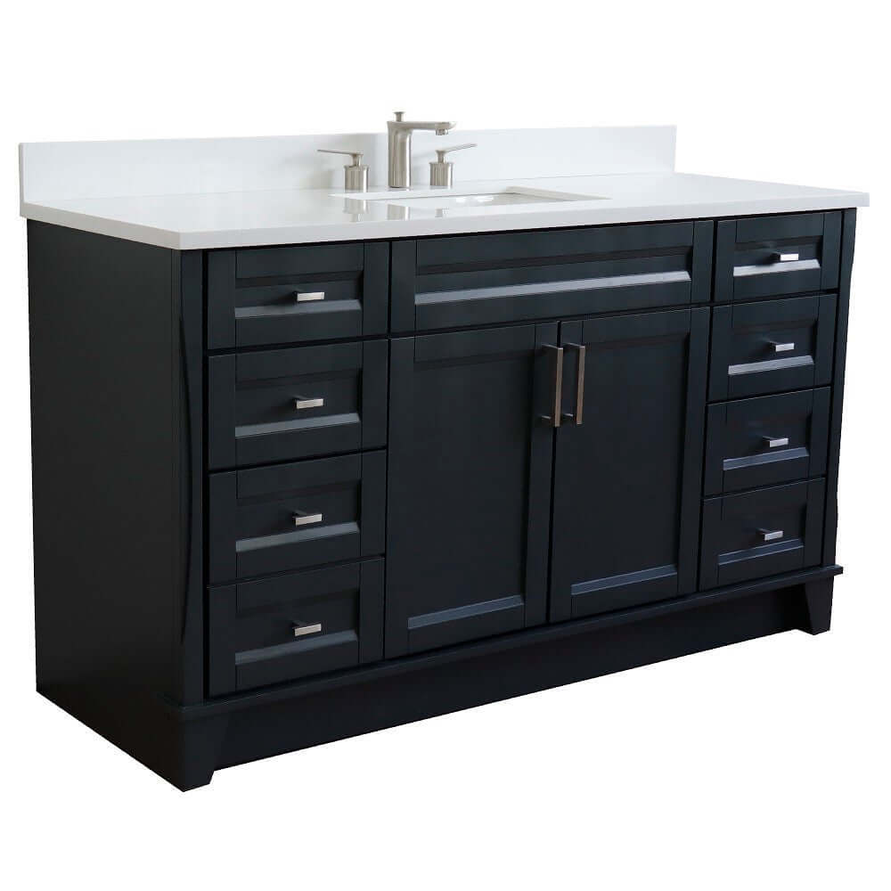 61" Single sink vanity in Dark Gray finish and White quartz and rectangle sink - 400700-61S-DG-WER