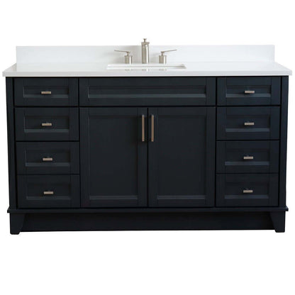 61" Single sink vanity in Dark Gray finish and White quartz and rectangle sink - 400700-61S-DG-WER