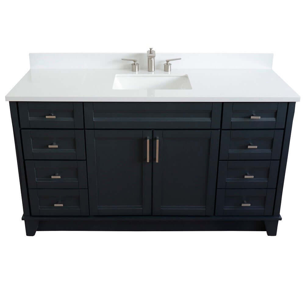 61" Single sink vanity in Dark Gray finish and White quartz and rectangle sink - 400700-61S-DG-WER