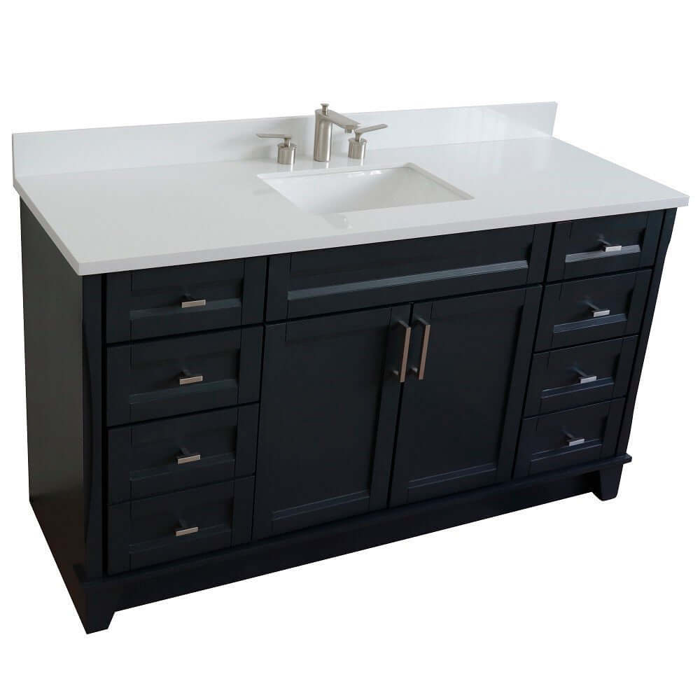 61" Single sink vanity in Dark Gray finish and White quartz and rectangle sink - 400700-61S-DG-WER