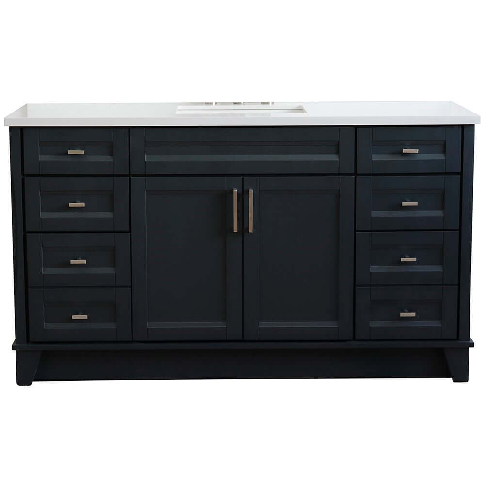 61" Single sink vanity in Dark Gray finish and White quartz and rectangle sink - 400700-61S-DG-WER