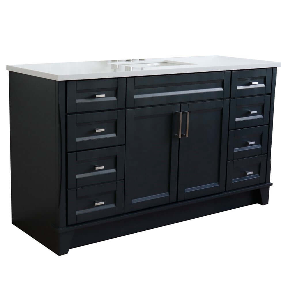 61" Single sink vanity in Dark Gray finish and White quartz and rectangle sink - 400700-61S-DG-WER