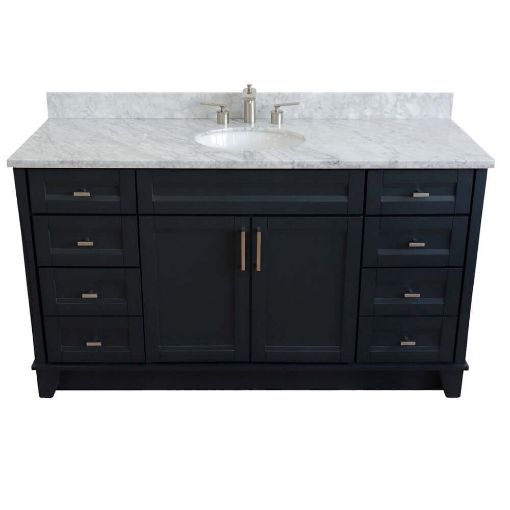 61" Single sink vanity in Dark Gray finish and White Carrara marble and oval sink - 400700-61S-DG-WMO