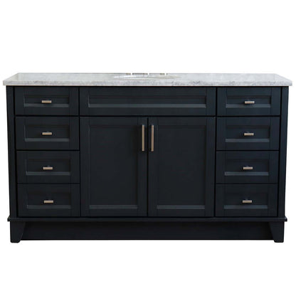 61" Single sink vanity in Dark Gray finish and White Carrara marble and oval sink - 400700-61S-DG-WMO