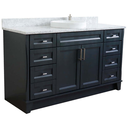 61" Single sink vanity in Dark Gray finish and White Carrara marble and round sink - 400700-61S-DG-WMRD