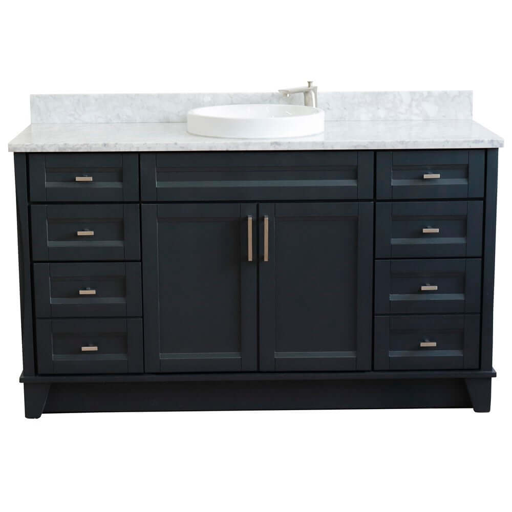 61" Single sink vanity in Dark Gray finish and White Carrara marble and round sink - 400700-61S-DG-WMRD