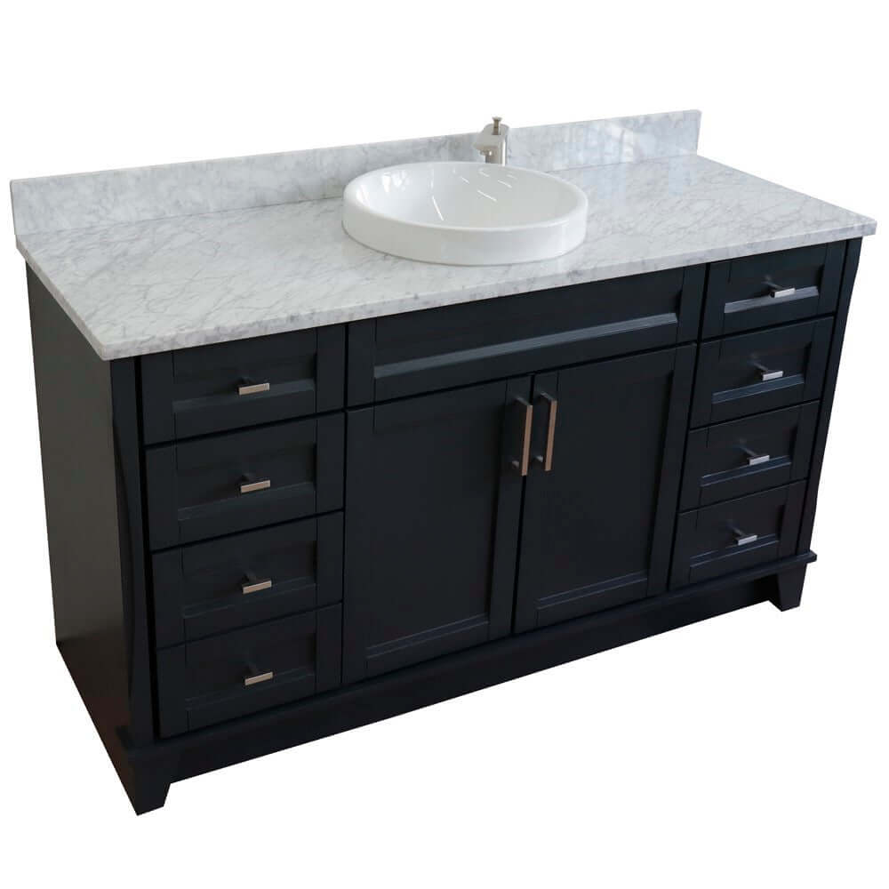 61" Single sink vanity in Dark Gray finish and White Carrara marble and round sink - 400700-61S-DG-WMRD