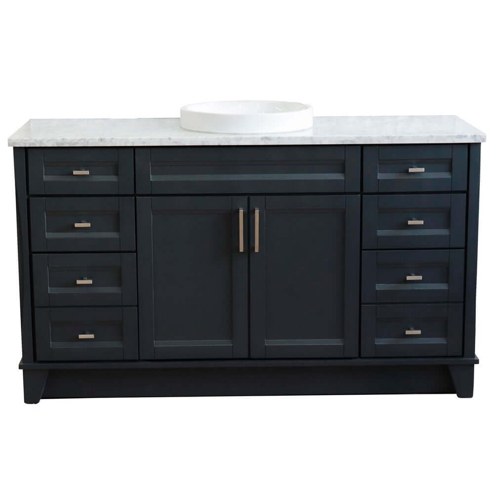 61" Single sink vanity in Dark Gray finish and White Carrara marble and round sink - 400700-61S-DG-WMRD