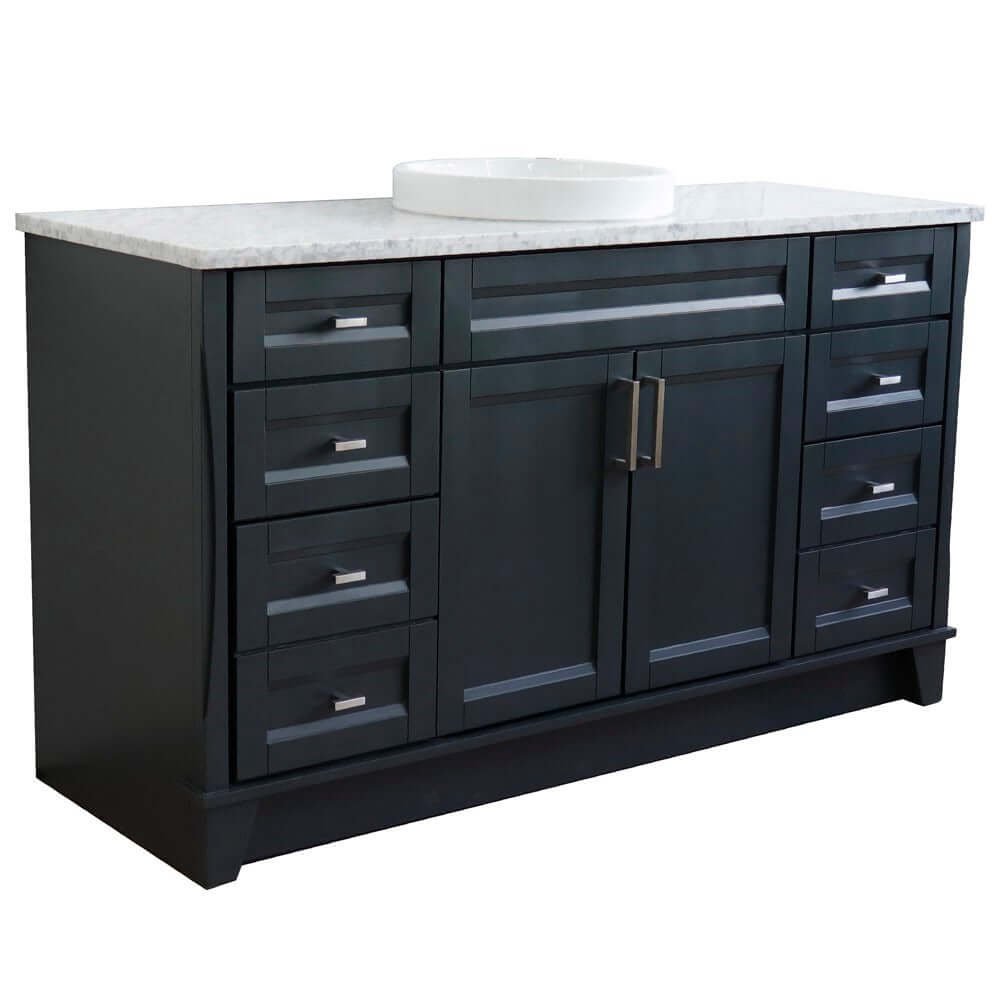 61" Single sink vanity in Dark Gray finish and White Carrara marble and round sink - 400700-61S-DG-WMRD