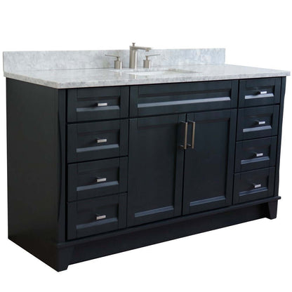 61" Single sink vanity in Dark Gray finish and White Carrara marble and rectangle sink - 400700-61S-DG-WMR