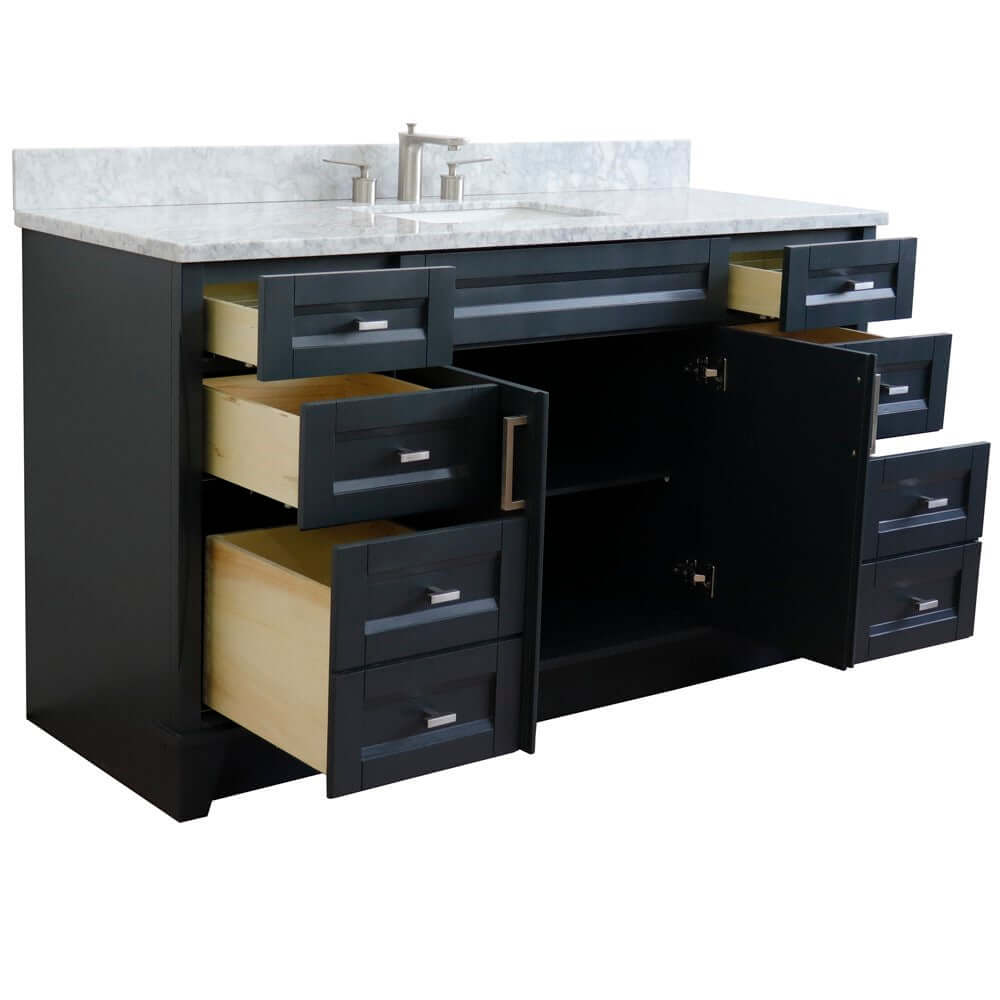 61" Single sink vanity in Dark Gray finish and White Carrara marble and rectangle sink - 400700-61S-DG-WMR
