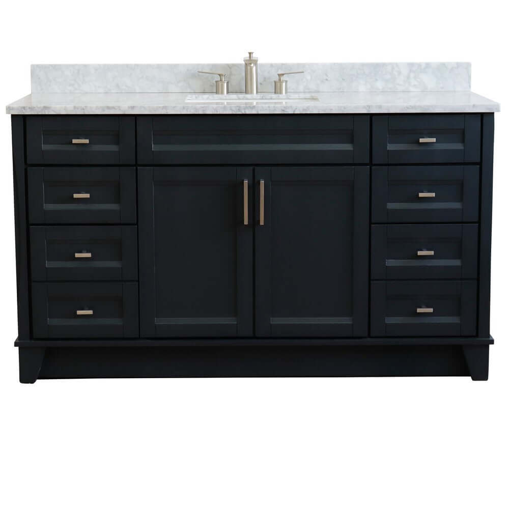 61" Single sink vanity in Dark Gray finish and White Carrara marble and rectangle sink - 400700-61S-DG-WMR