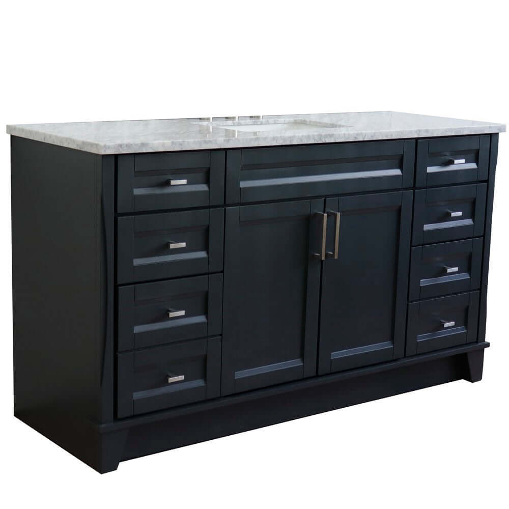 61" Single sink vanity in Dark Gray finish and White Carrara marble and rectangle sink - 400700-61S-DG-WMR