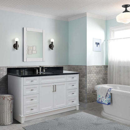 61" Single sink vanity in White finish and Black galaxy granite and oval sink - 400700-61S-WH-BGO