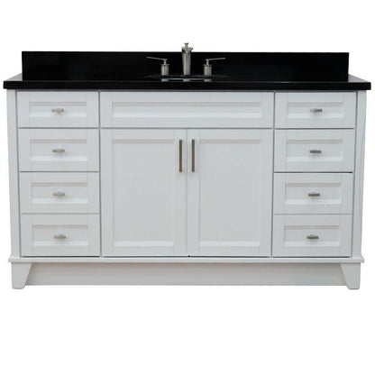 61" Single sink vanity in White finish and Black galaxy granite and oval sink - 400700-61S-WH-BGO