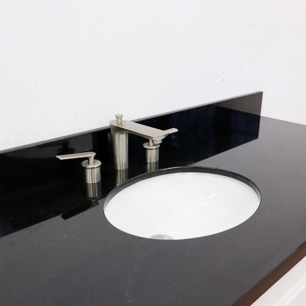 61" Single sink vanity in White finish and Black galaxy granite and oval sink - 400700-61S-WH-BGO