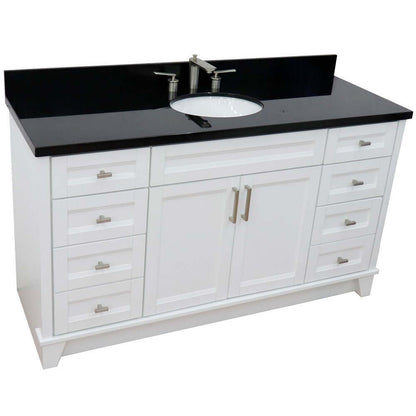 61" Single sink vanity in White finish and Black galaxy granite and oval sink - 400700-61S-WH-BGO