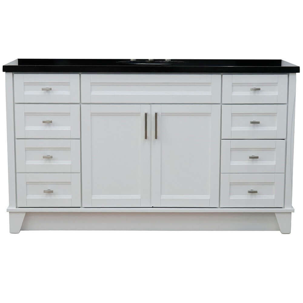 61" Single sink vanity in White finish and Black galaxy granite and oval sink - 400700-61S-WH-BGO