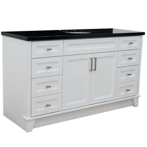 61" Single sink vanity in White finish and Black galaxy granite and oval sink - 400700-61S-WH-BGO