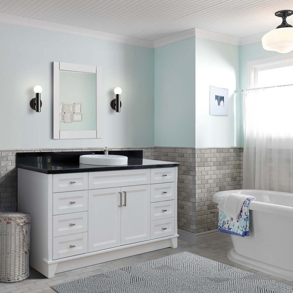 61" Single sink vanity in White finish and Black galaxy granite and round sink - 400700-61S-WH-BGRD