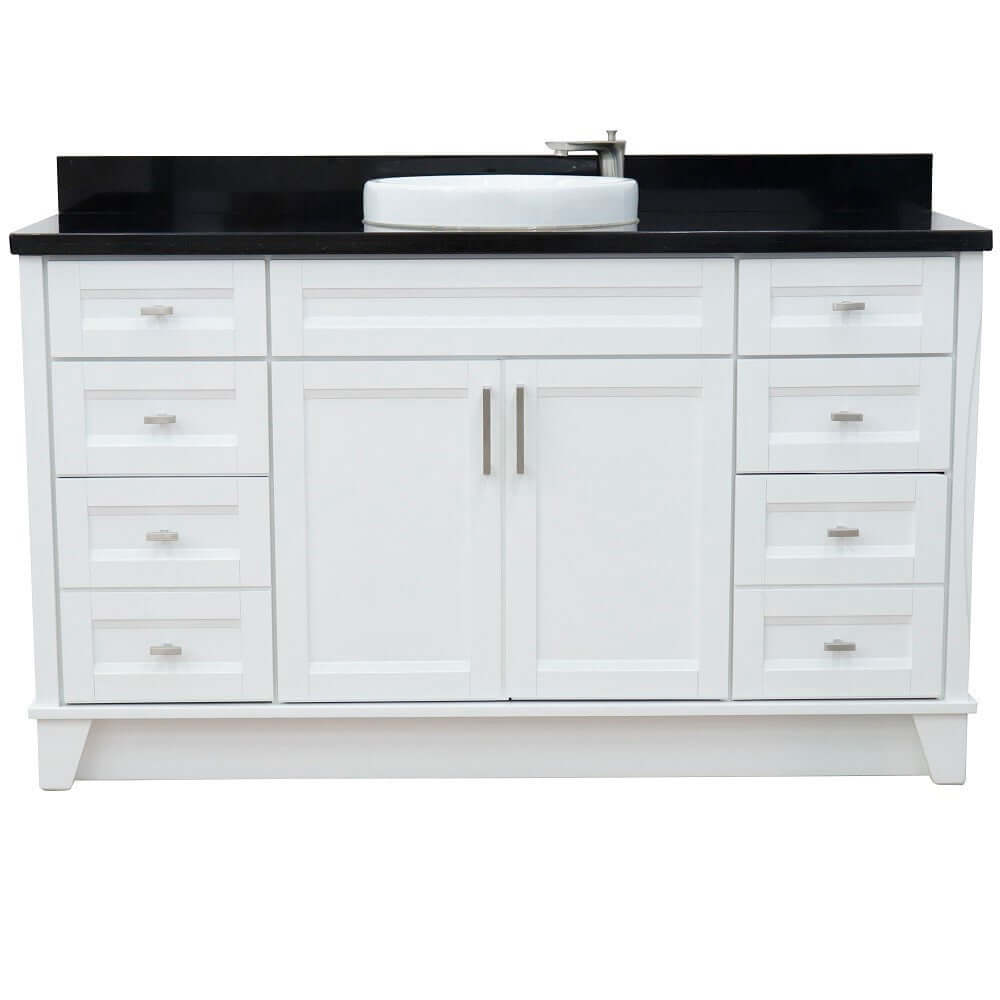 61" Single sink vanity in White finish and Black galaxy granite and round sink - 400700-61S-WH-BGRD