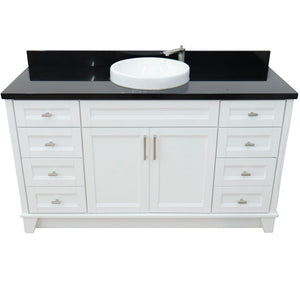 61" Single sink vanity in White finish and Black galaxy granite and round sink - 400700-61S-WH-BGRD