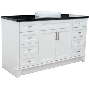 61" Single sink vanity in White finish and Black galaxy granite and round sink - 400700-61S-WH-BGRD