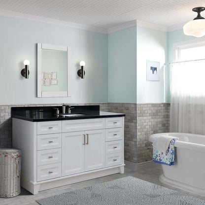 61" Single sink vanity in White finish and Black galaxy granite and rectangle sink - 400700-61S-WH-BGR