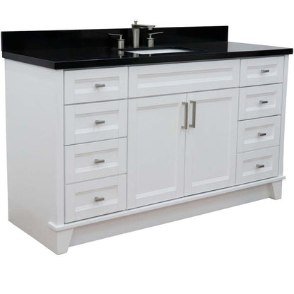 61" Single sink vanity in White finish and Black galaxy granite and rectangle sink - 400700-61S-WH-BGR