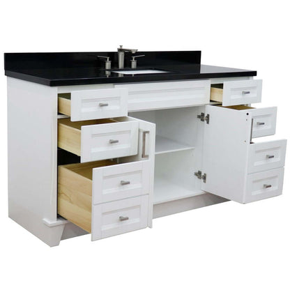 61" Single sink vanity in White finish and Black galaxy granite and rectangle sink - 400700-61S-WH-BGR