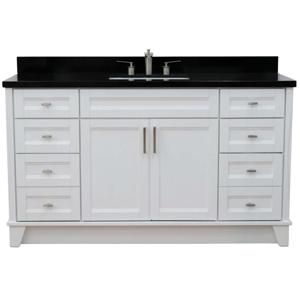 61" Single sink vanity in White finish and Black galaxy granite and rectangle sink - 400700-61S-WH-BGR