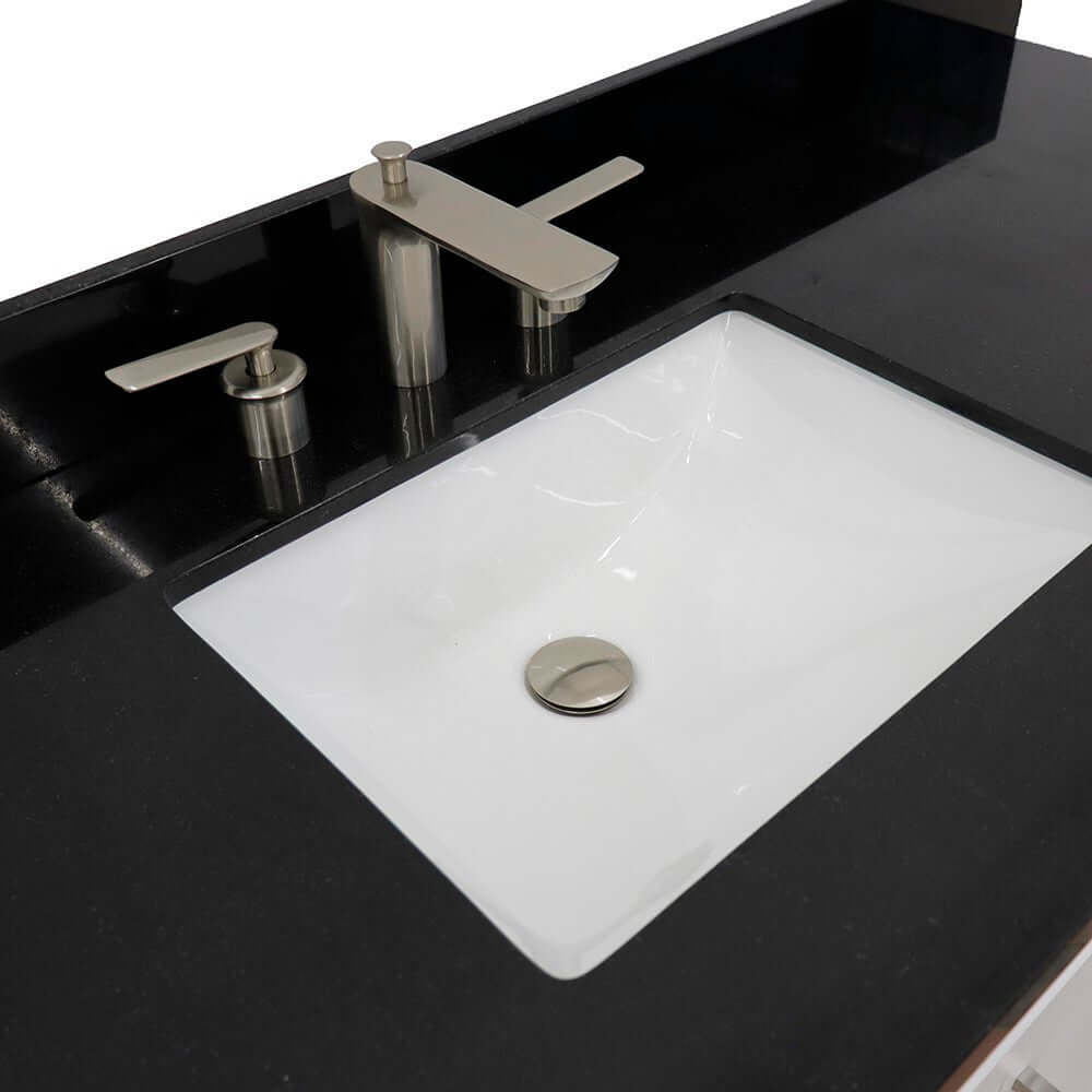 61" Single sink vanity in White finish and Black galaxy granite and rectangle sink - 400700-61S-WH-BGR