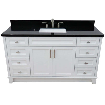 61" Single sink vanity in White finish and Black galaxy granite and rectangle sink - 400700-61S-WH-BGR