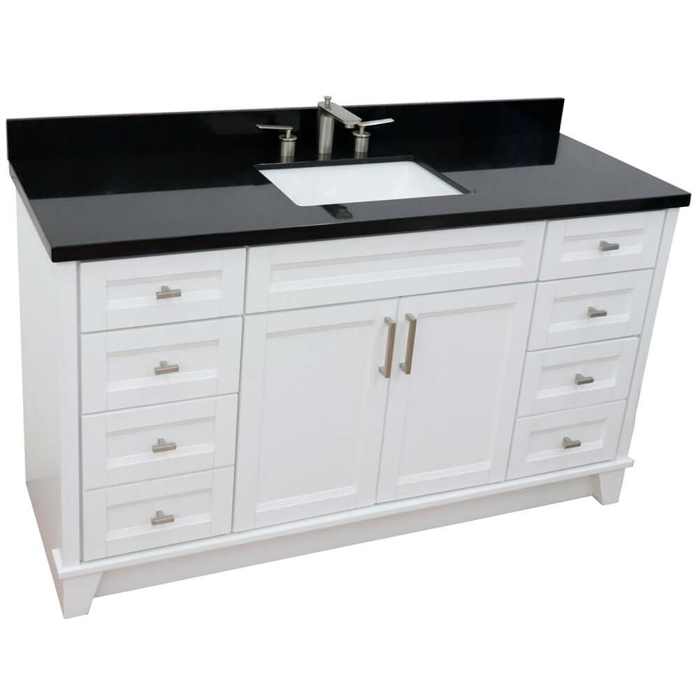 61" Single sink vanity in White finish and Black galaxy granite and rectangle sink - 400700-61S-WH-BGR