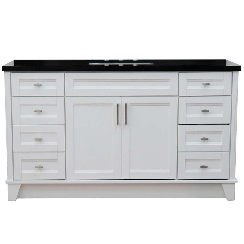 61" Single sink vanity in White finish and Black galaxy granite and rectangle sink - 400700-61S-WH-BGR