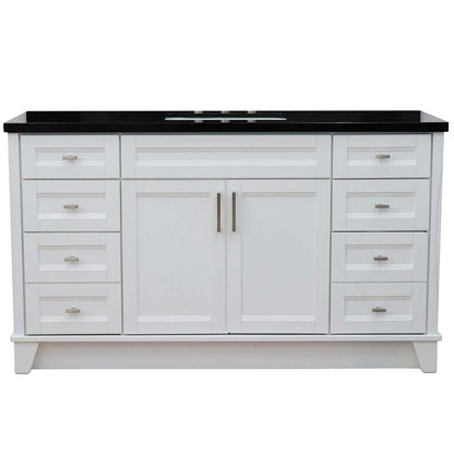 61" Single sink vanity in White finish and Black galaxy granite and rectangle sink - 400700-61S-WH-BGR