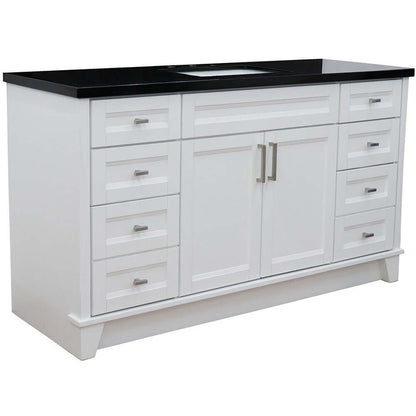 61" Single sink vanity in White finish and Black galaxy granite and rectangle sink - 400700-61S-WH-BGR