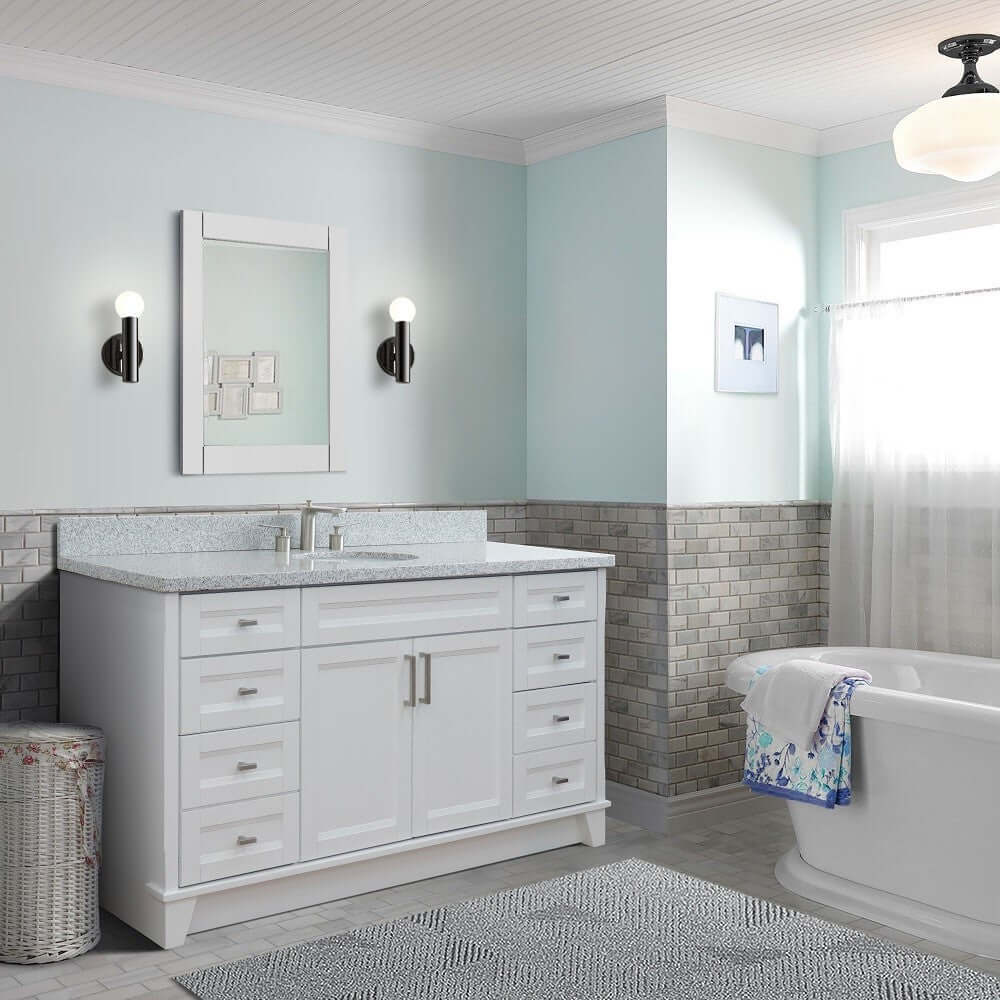 61" Single sink vanity in White finish and Gray granite and oval sink - 400700-61S-WH-GYO