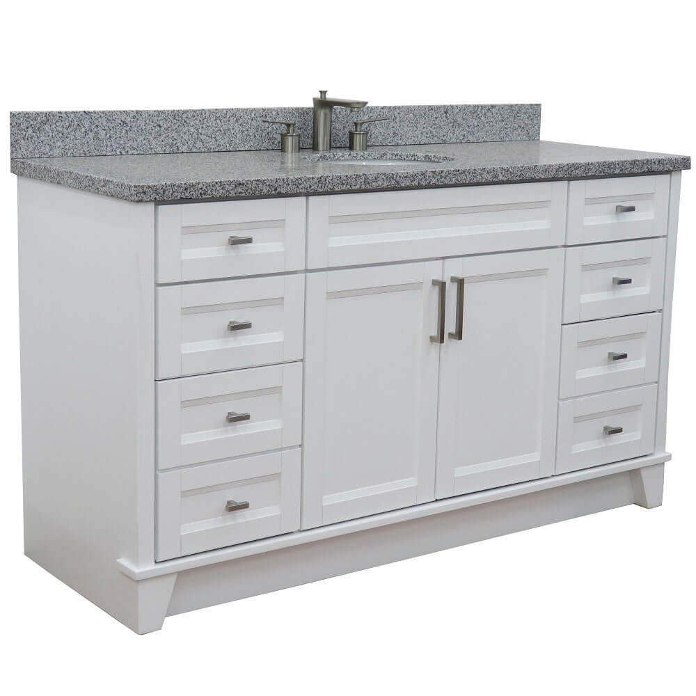 61" Single sink vanity in White finish and Gray granite and oval sink - 400700-61S-WH-GYO