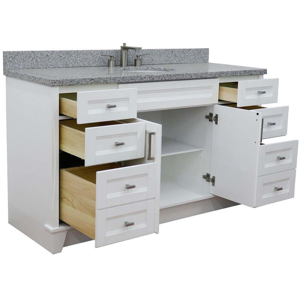 61" Single sink vanity in White finish and Gray granite and oval sink - 400700-61S-WH-GYO