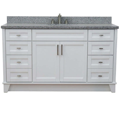 61" Single sink vanity in White finish and Gray granite and oval sink - 400700-61S-WH-GYO