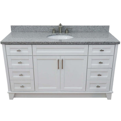 61" Single sink vanity in White finish and Gray granite and oval sink - 400700-61S-WH-GYO