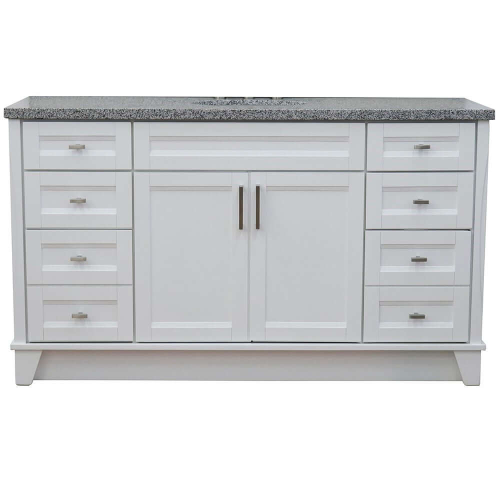 61" Single sink vanity in White finish and Gray granite and oval sink - 400700-61S-WH-GYO