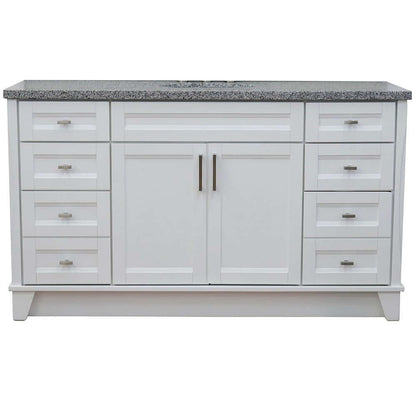 61" Single sink vanity in White finish and Gray granite and oval sink - 400700-61S-WH-GYO